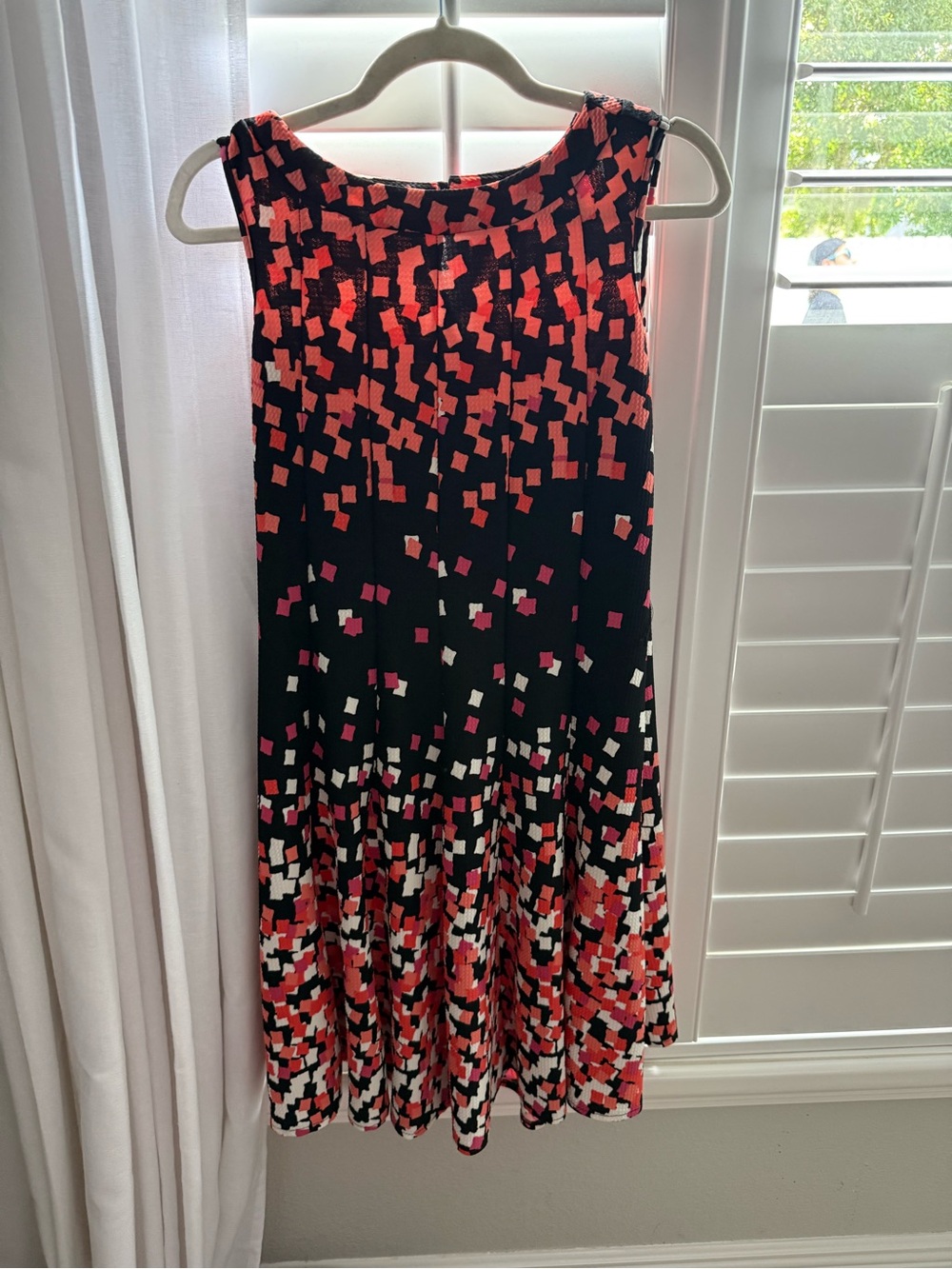 Haani Black Coral Pink White Patterned Midi Dress